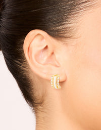 Gold Plated Cubic Zirconia Baguette Inlay Hoop Earrings - link has visual effect only