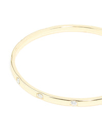 Gold Plated Cubic Zirconia Inlay Round Bangle - link has visual effect only