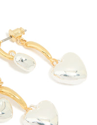 Mixed Metal Double Puffy Heart Stud Earrings - link has visual effect only