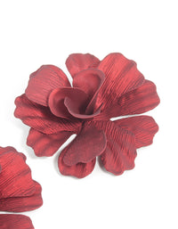 Red Coated Metal Textured Flower Large Stud Earrings - link has visual effect only