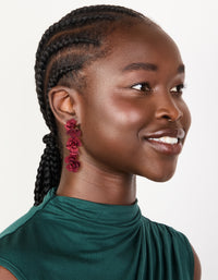 Burgundy Coated Metal Triple Flower Drop Earrings - link has visual effect only