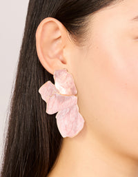 Gold Pink Enamel Organic Flower Stud Earrings - link has visual effect only