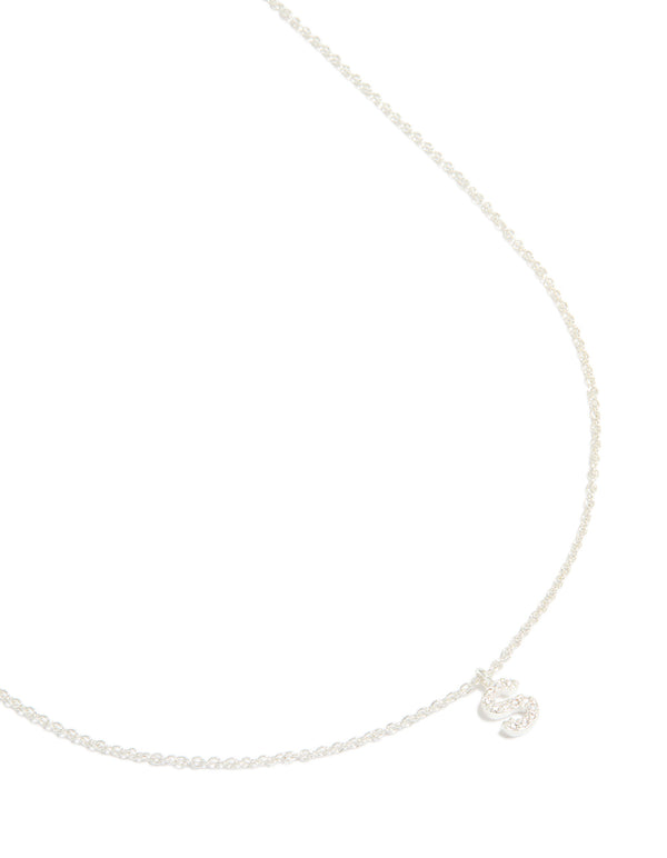 Silver Plated Brass Cubic Zirconia Letter S Necklace