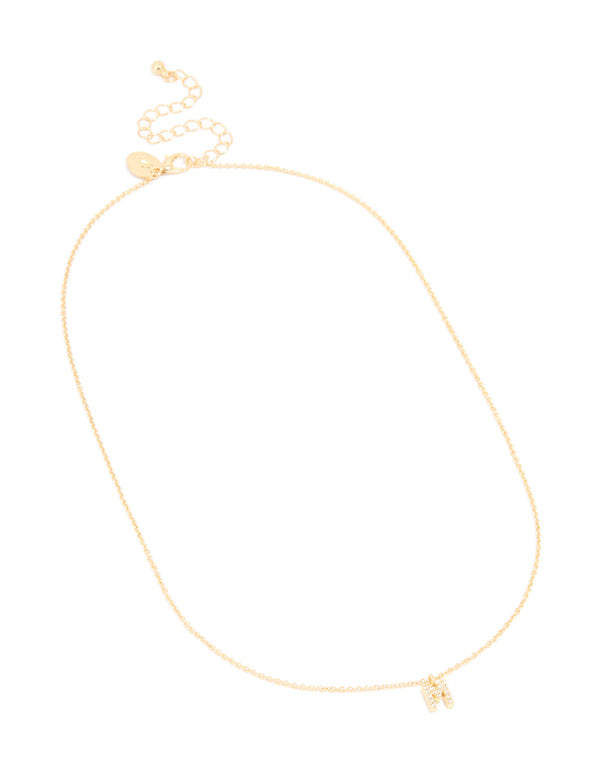 Gold Plated Brass Cubic Zirconia Letter M Necklace