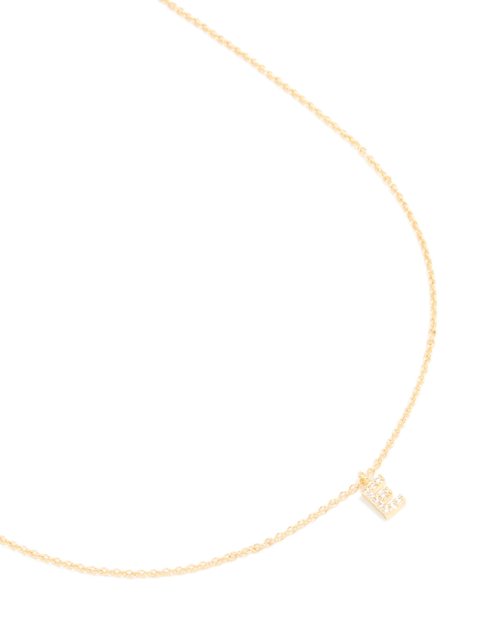 Gold Plated Brass Cubic Zirconia Letter E Necklace