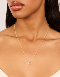 Gold Plated Brass Cubic Zirconia Letter C Necklace - link has visual effect only