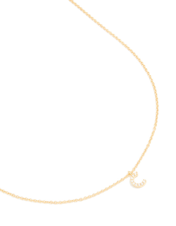 Gold Plated Brass Cubic Zirconia Letter C Necklace