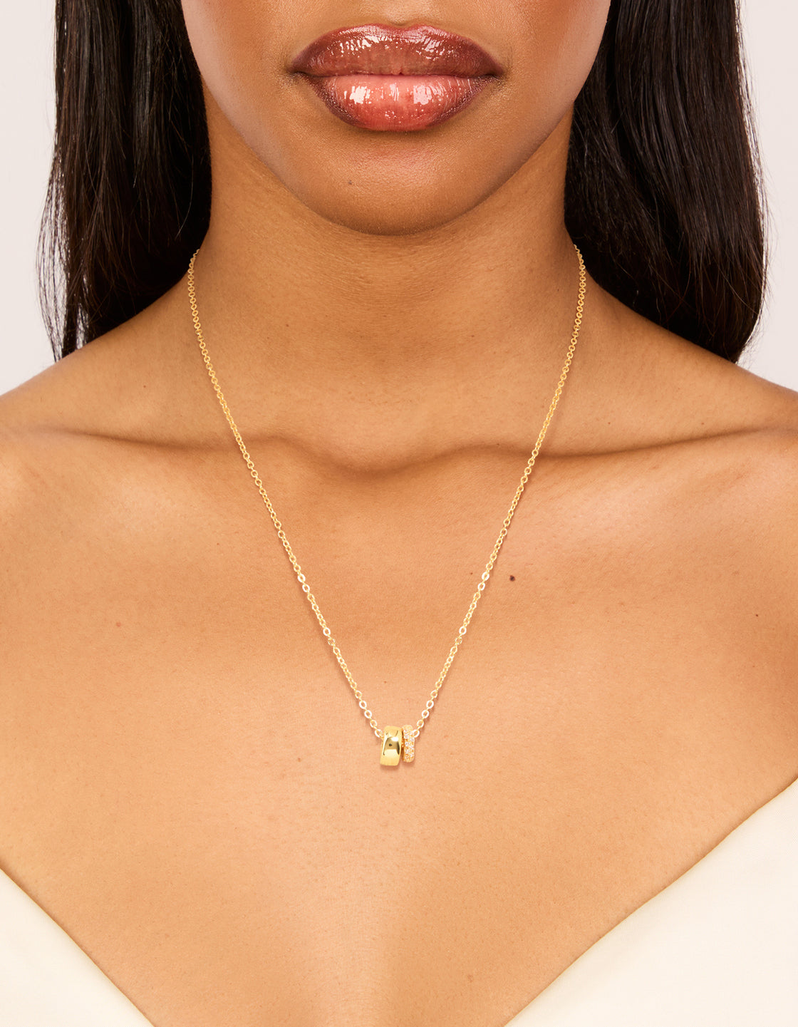 Gold Plated Cubic Zirconia Double Circle Pendant Necklace