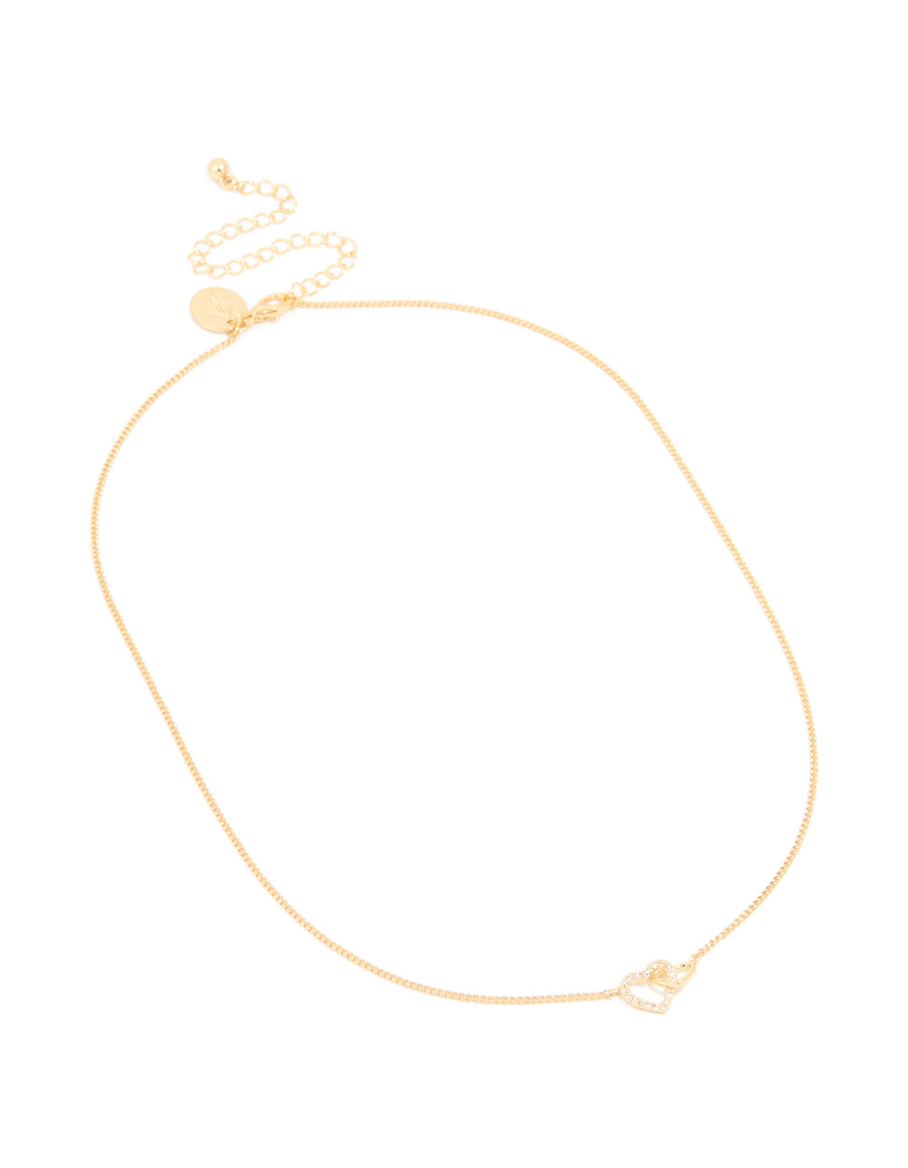 Gold Plated Cubic Zirconia Linked Hearts Pendant Necklace