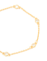 Gold Plated Cubic Zirconia Round Station Bracelet - link has visual effect only