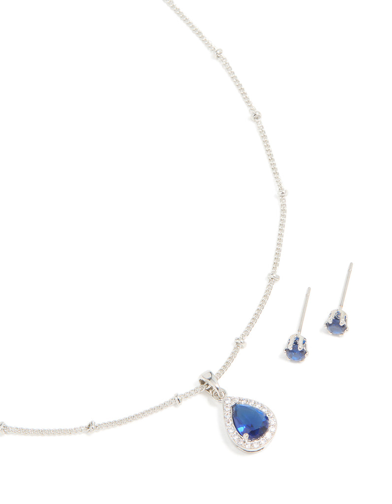 Macy's Lab-Grown Sapphire (1-1/2 ct. t.w.) & Cubic Zirconia Teardrop 18" Pendant Necklace in