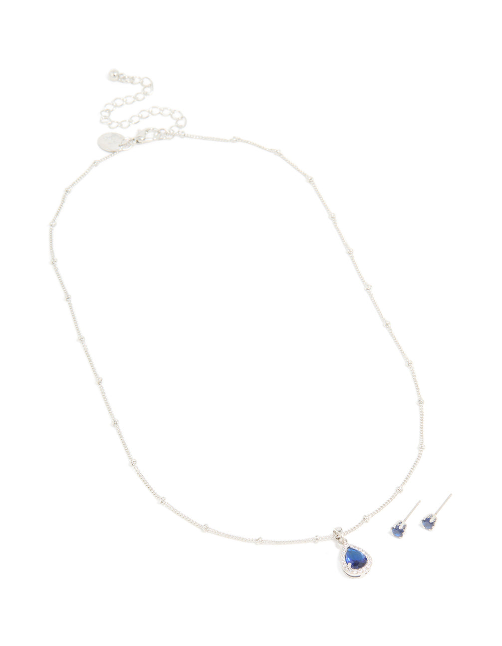 Silver Sapphire Cubic Zirconia Teardrop Pendant Necklace & Earrings Set
