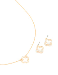 Gold Cubic Zirconia Outline Flower Earring & Necklace Set - link has visual effect only