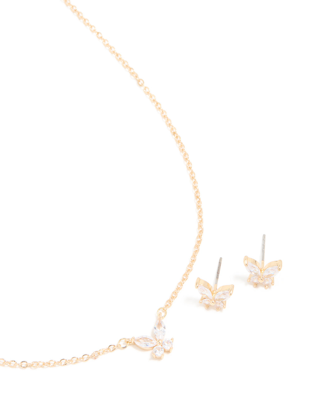 Gold Cubic Zirconia Butterfly Necklace & Earrings Set