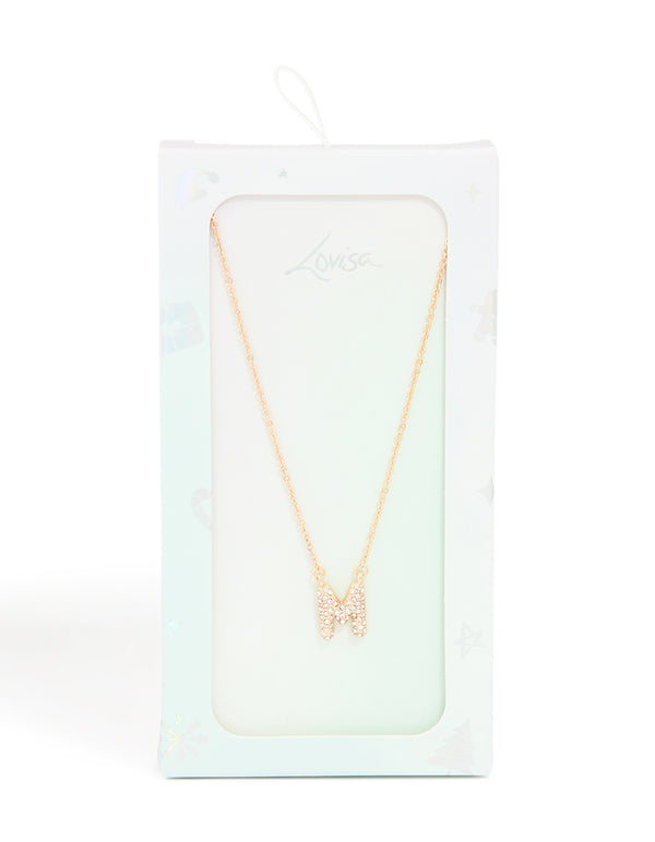 Kids Gold Cubic Zirconia Letter M Necklace