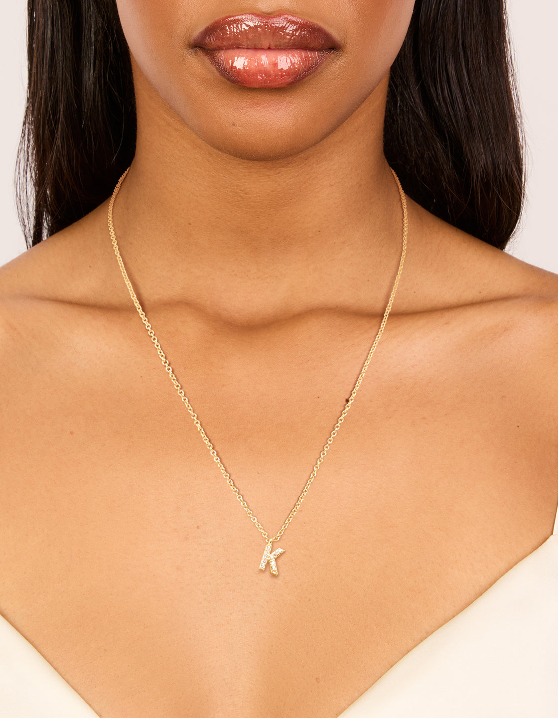Gold Plated Brass Cubic Zirconia Letter K Necklace