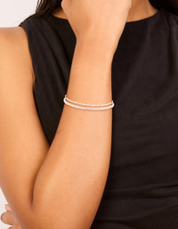 Silver Plated Cubic Zirconia Tennis & Plain Chain Layered Bracelet - link has visual effect only