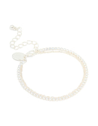 Silver Plated Cubic Zirconia Tennis & Plain Chain Layered Bracelet - link has visual effect only