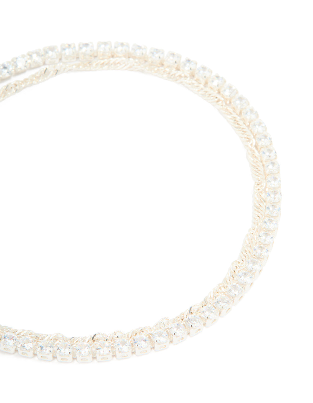 Silver Plated Cubic Zirconia Tennis & Plain Chain Layered Bracelet