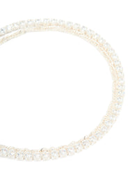 Silver Plated Cubic Zirconia Tennis & Plain Chain Layered Bracelet - link has visual effect only
