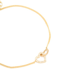Gold Plated Cubic Zirconia Link Heart Bracelet - link has visual effect only