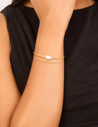 Gold Plated Freshwater Pearl Chain Layered Bracelet - link has visual effect only
