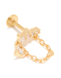 Gold Plated Surgical Steel Cubic Zirconia Crawler Chain Single Flat Back Stud - link has visual effect only