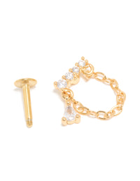 Gold Plated Surgical Steel Cubic Zirconia Crawler Chain Single Flat Back Stud - link has visual effect only