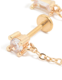 Gold Plated Surgical Steel Chain Cubic Zirconia Stacking Flat Back Stud - link has visual effect only