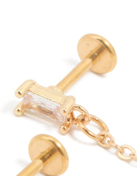 Gold Plated Surgical Steel Chain Cubic Zirconia Stacking Flat Back Stud - link has visual effect only