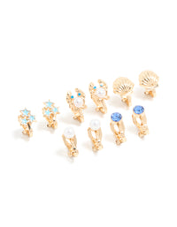 Kids Gold Shell & Crab Clip On Earrings 5-Pack - link has visual effect only