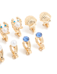 Kids Gold Shell & Crab Clip On Earrings 5-Pack - link has visual effect only