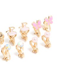 Kids Gold Pink Ballerina & Butterfly Clip-On Earrings 5-Pack - link has visual effect only