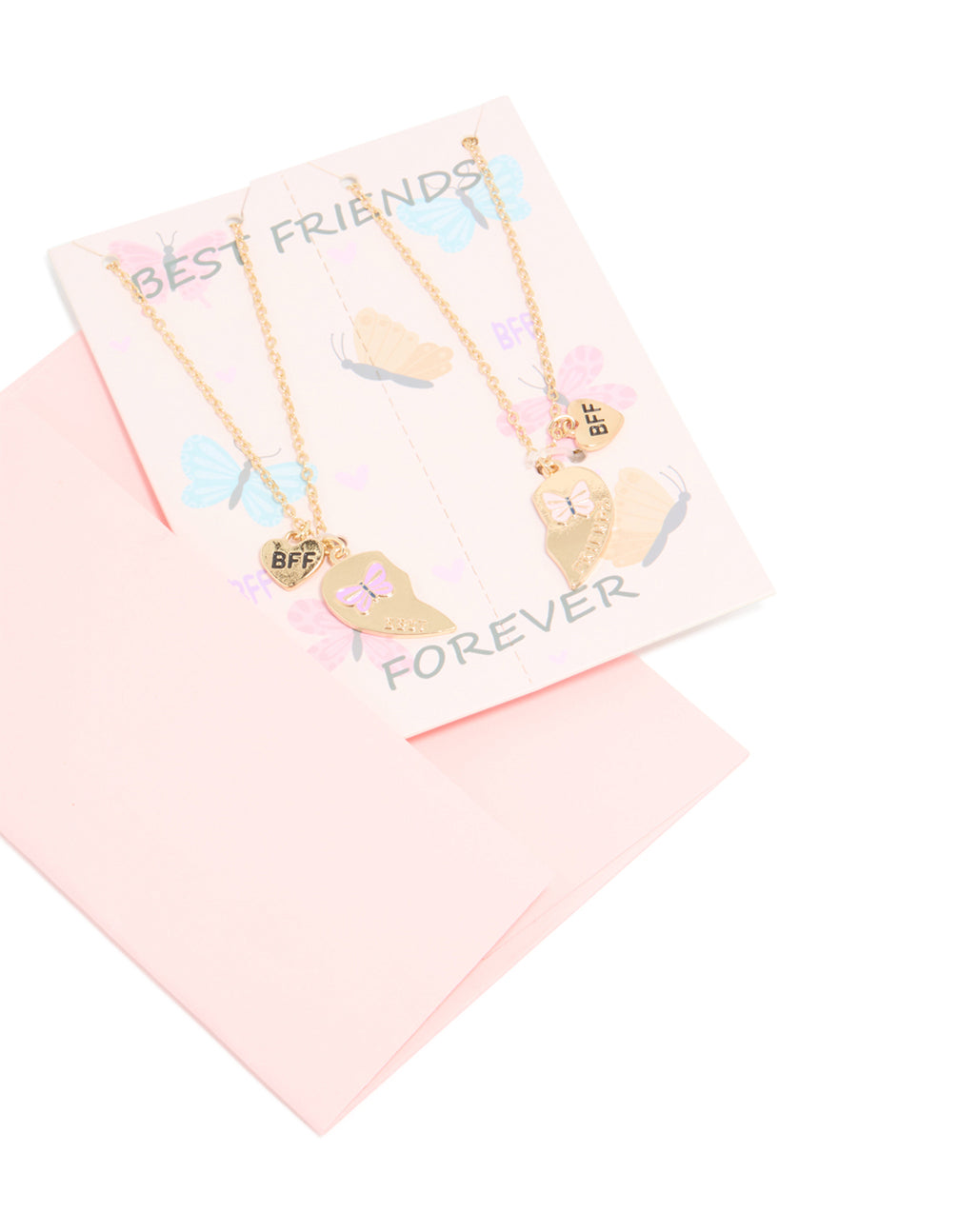Kids Gold Butterfly & Heart BFF Necklace Pack