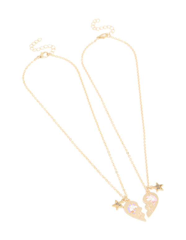 Kids Gold Unicorn BFF Heart Necklace Pack
