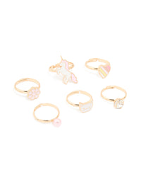 Kids Gold Cat & Unicorn Rings 6-Pack - link has visual effect only