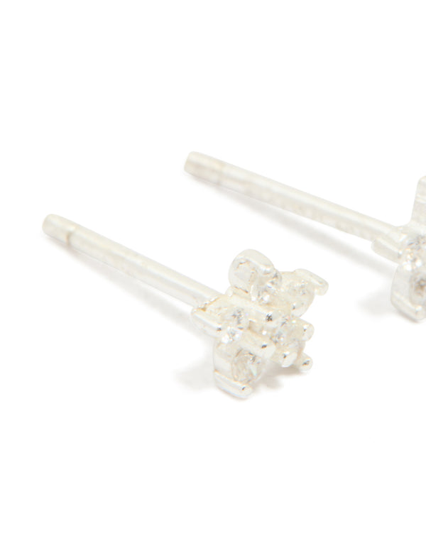 Sterling Silver Cubic Zirconia Flower Stud Earrings
