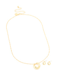 Gold Plated Twisted Circle Necklace & Earrings Set - link has visual effect only
