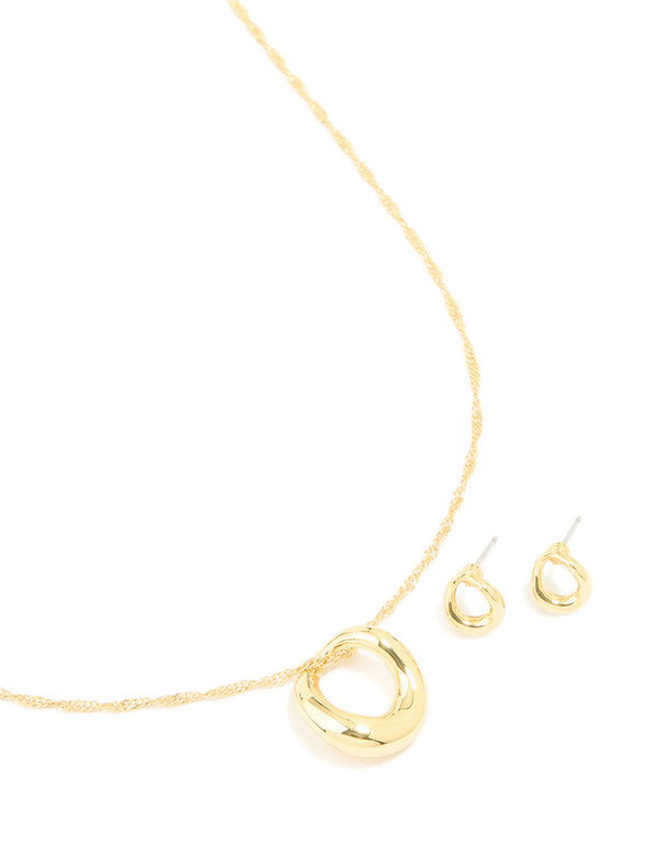 Gold Plated Twisted Circle Necklace & Earrings Set