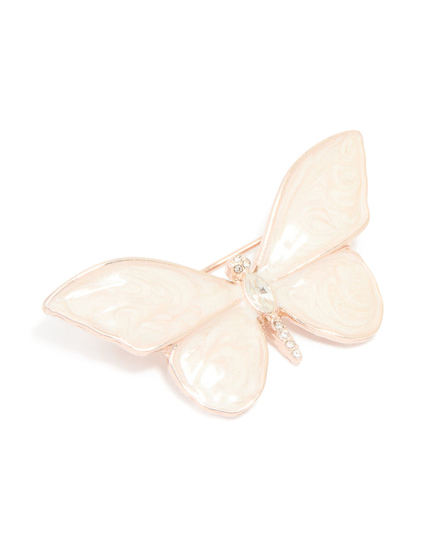 Rose Gold Marble White Butterfly Brooch