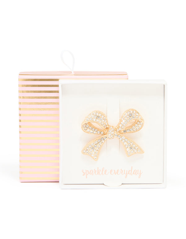 Gold Diamante Cluster Bow Brooch