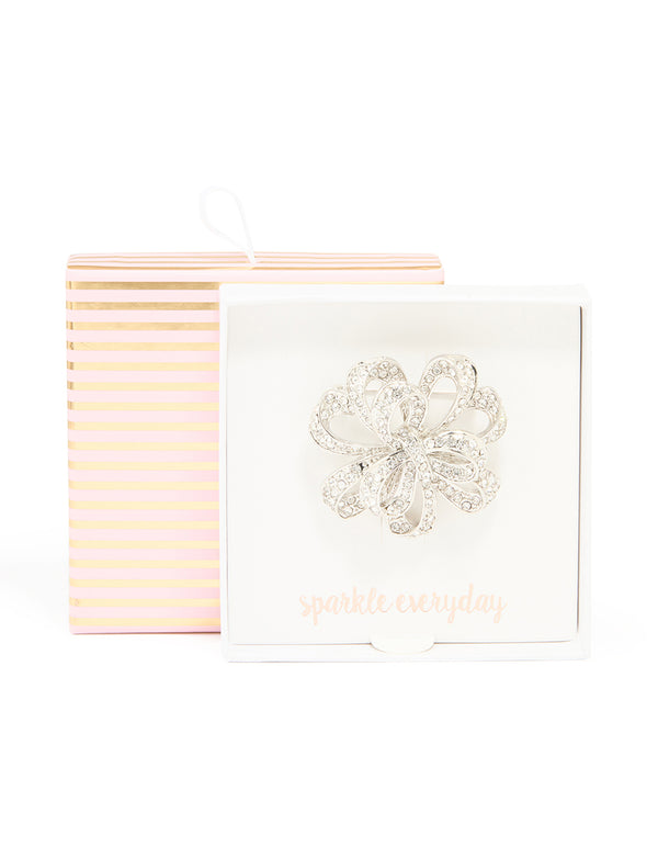 Silver Diamante Knotted Flower Brooch