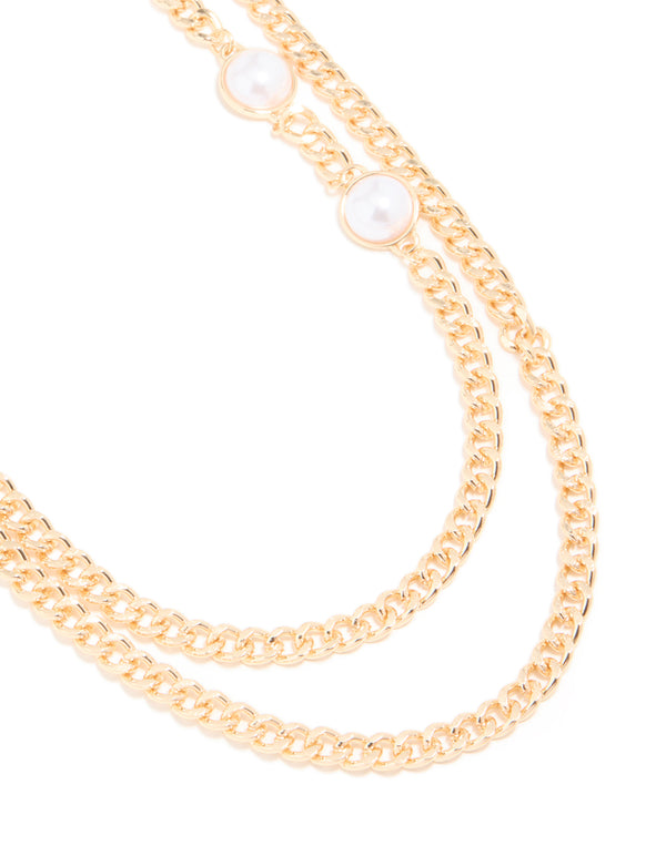 Gold Pearl Double Row Chain Belt