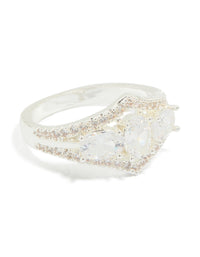 Silver Plated Multi-Shaped Cubic Zirconia 3-Stone Ring - link has visual effect only