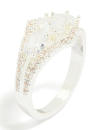 Silver Plated Multi-Shaped Cubic Zirconia 3-Stone Ring - link has visual effect only