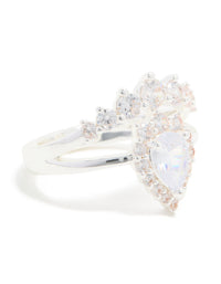 Silver Plated Cubic Zirconia Pear & Crown Layered Ring - link has visual effect only