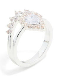 Silver Plated Cubic Zirconia Pear & Crown Layered Ring - link has visual effect only