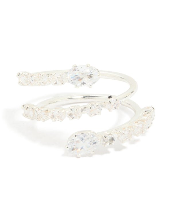Silver Plated Cubic Zirconia Open Wrap Around Ring