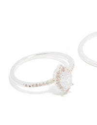 Silver Plated Cubic Zirconia Pear & Crown Stacking Rings 2-Pack - link has visual effect only