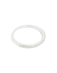 Designed with silver plated cubic zirconia dainty flower and band stacking rings 3-pack in white side detail view - link has visual effect only